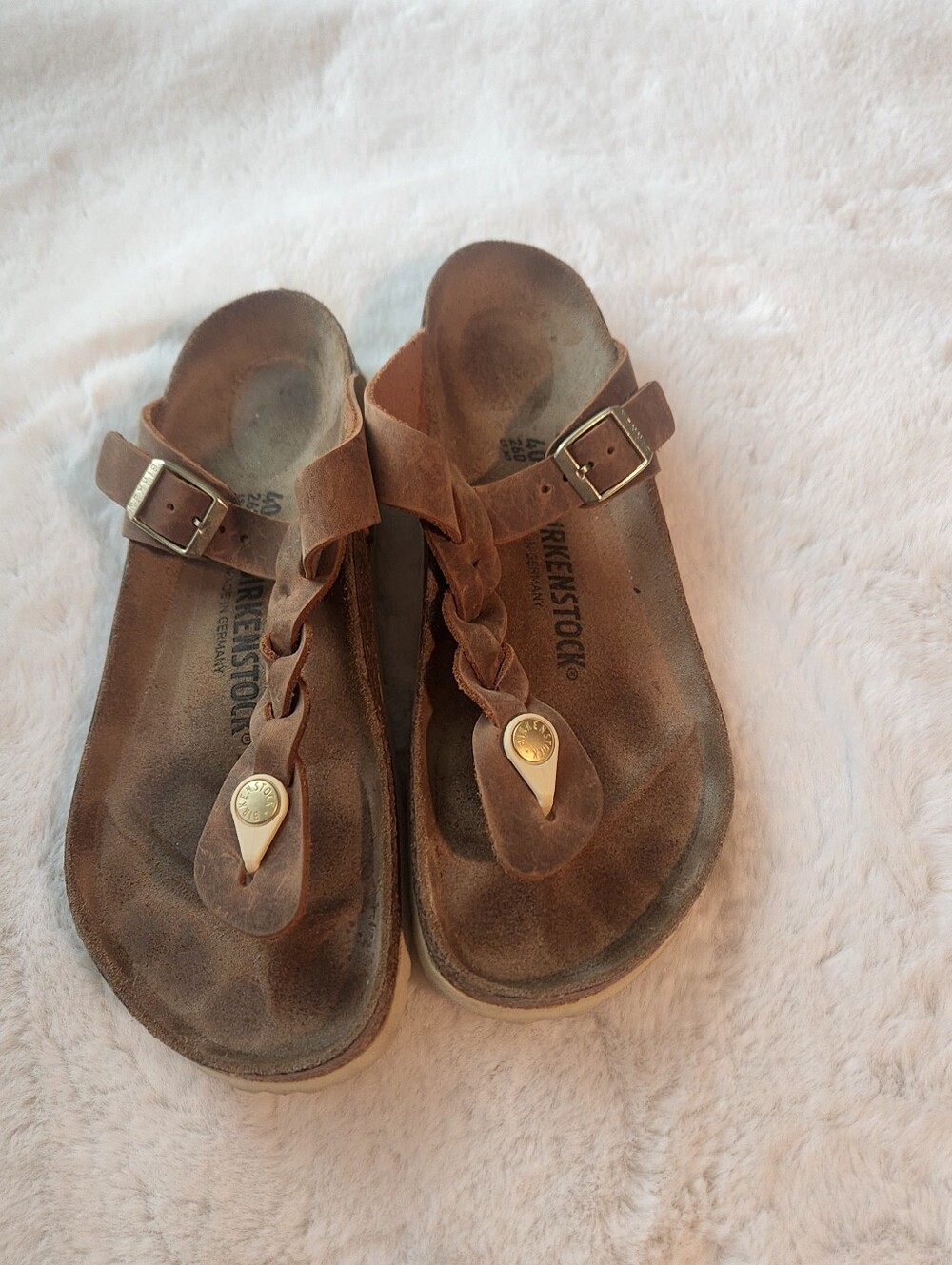 Birkenstock Brown Braided Toe-Post Sandals with Buckle